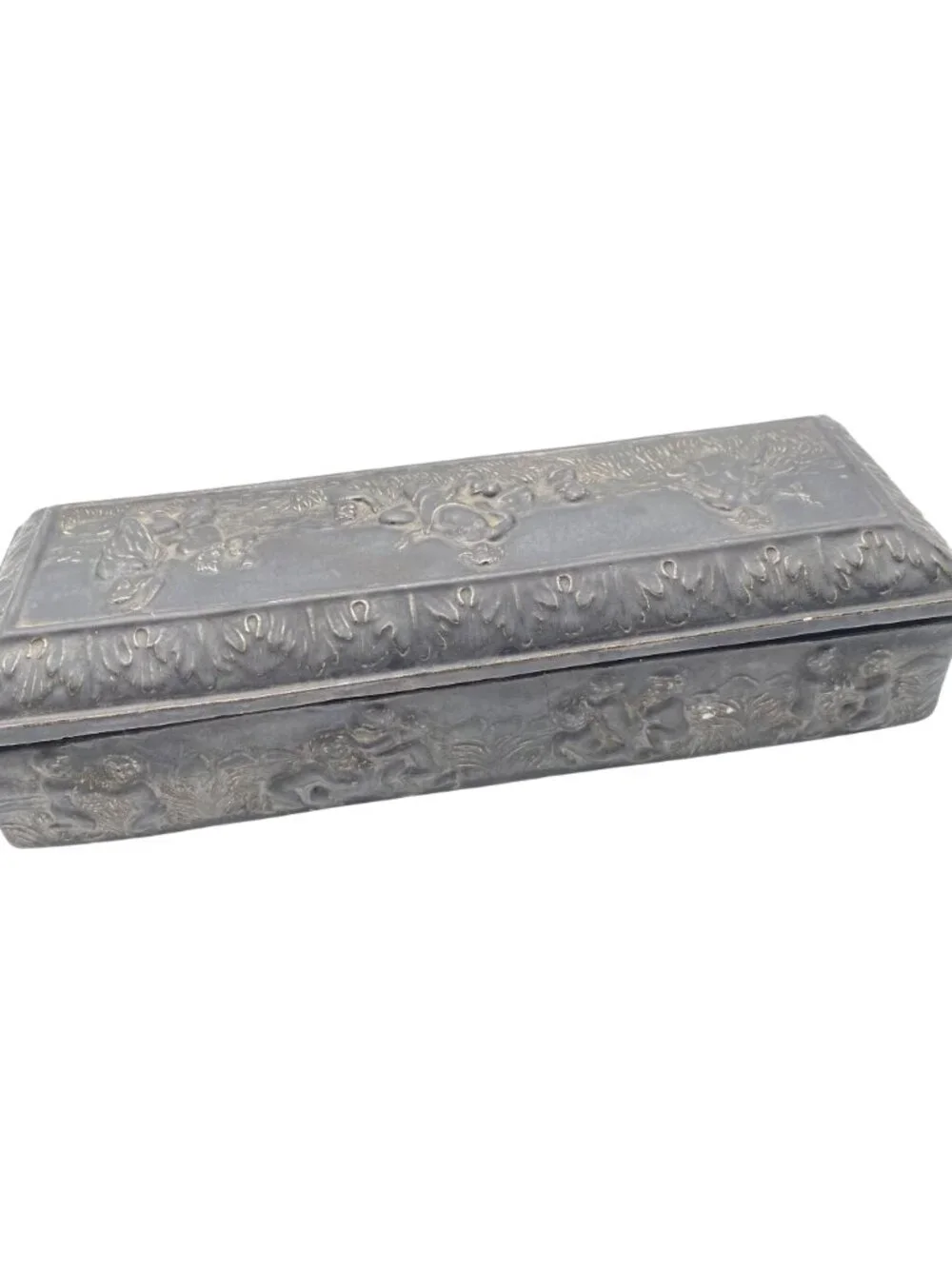 Vintage Classic Revival Relief Trinket Dresser Box Mythological Nymph Cherub